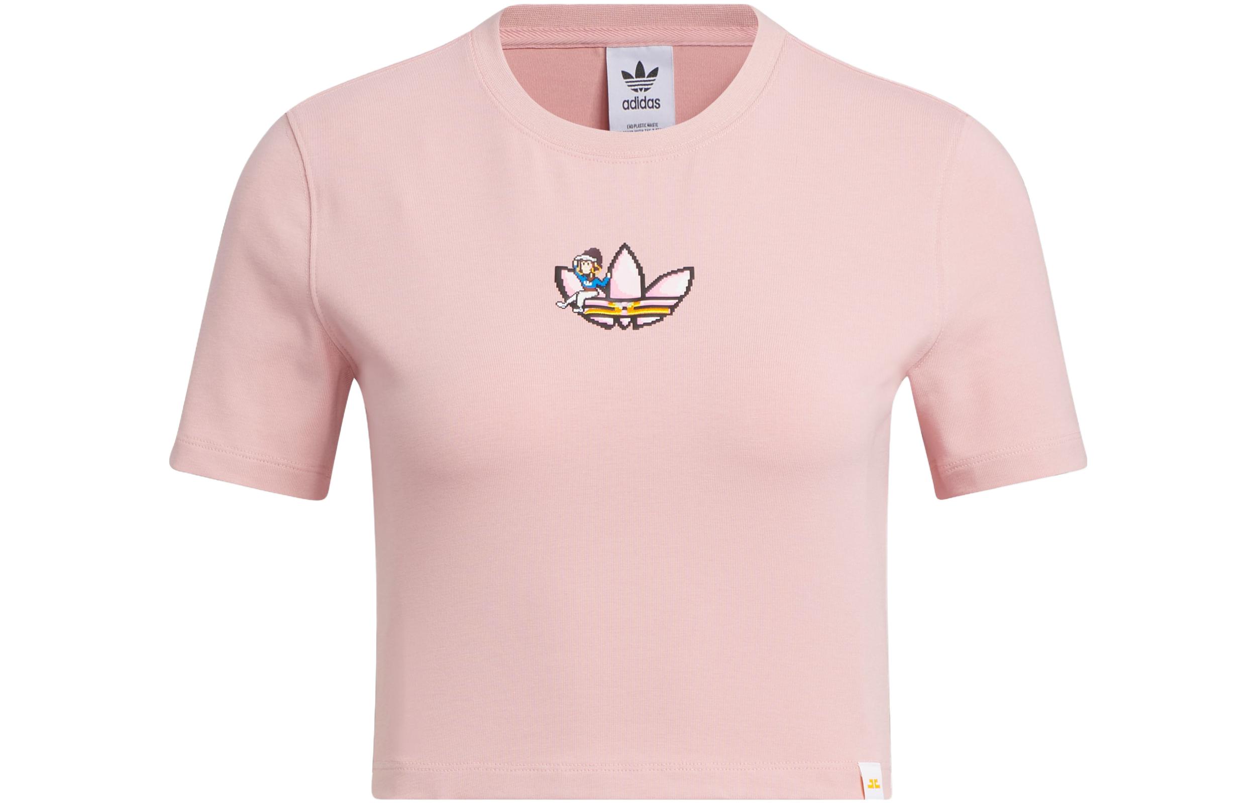 Adidas Originals Monkey Kingdom Crop Tops Women s Miracle Purple Pink Crew Neck Moderate IP1776 M