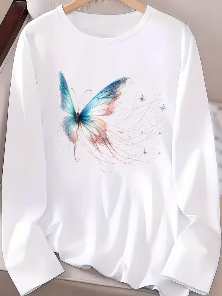 (Asian Size) Fashion Print T Shirt Autumn Winter Spring Casual Tee Leopard Love Trend Women Clothing Top O-neck Graphic Long Sleeve T-shirts