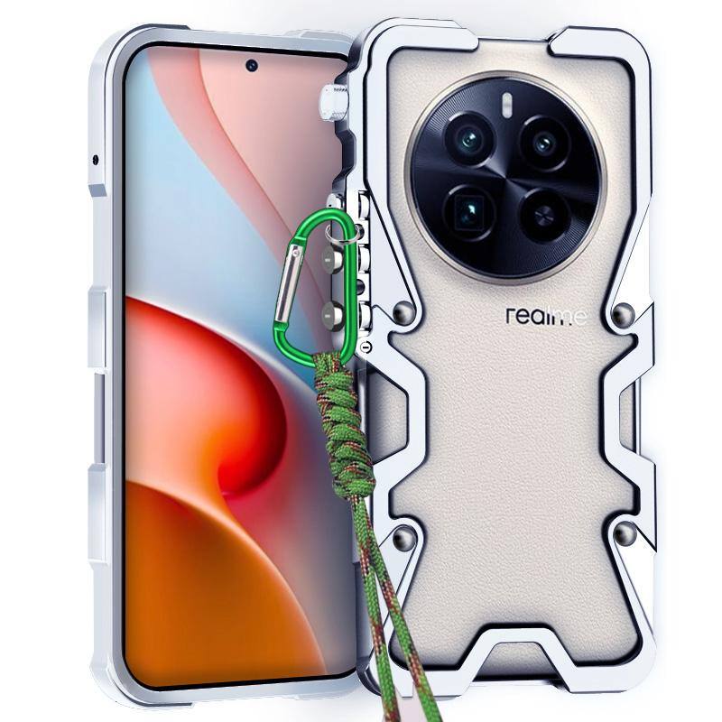 Zimon Luxury Armor Metal Aluminum Phone Bumper For Realme GT Neo 7 6 6T SE GT5 Pro Cover Mechanical Purely Handmade Skull Case