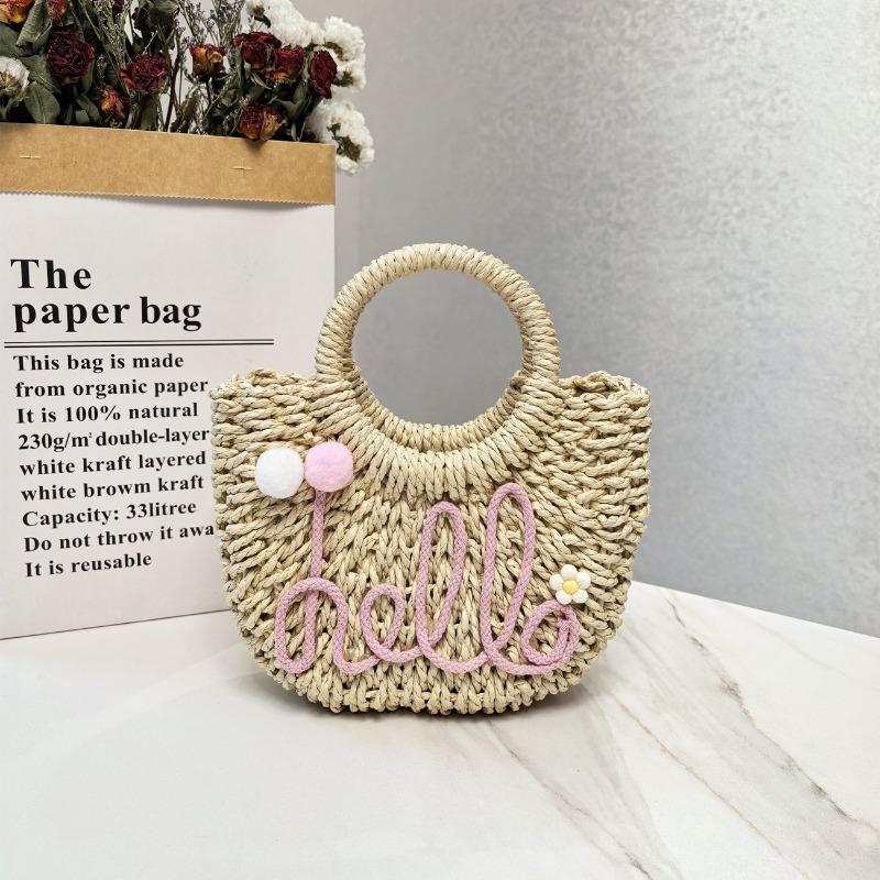 Sommer handgemachte Strohtasche Mode tragbare Schulter Damenhandtasche süße Handtrage einfarbig lässige Tasche