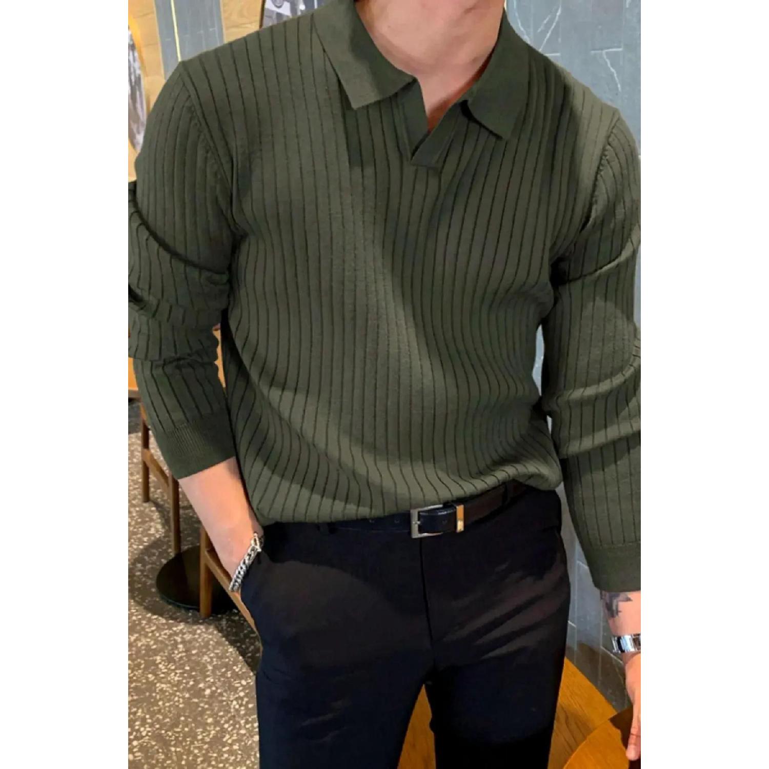 

Khaki Slim Fit Men s Polo Neck Ribbed Knitwear S коричневый