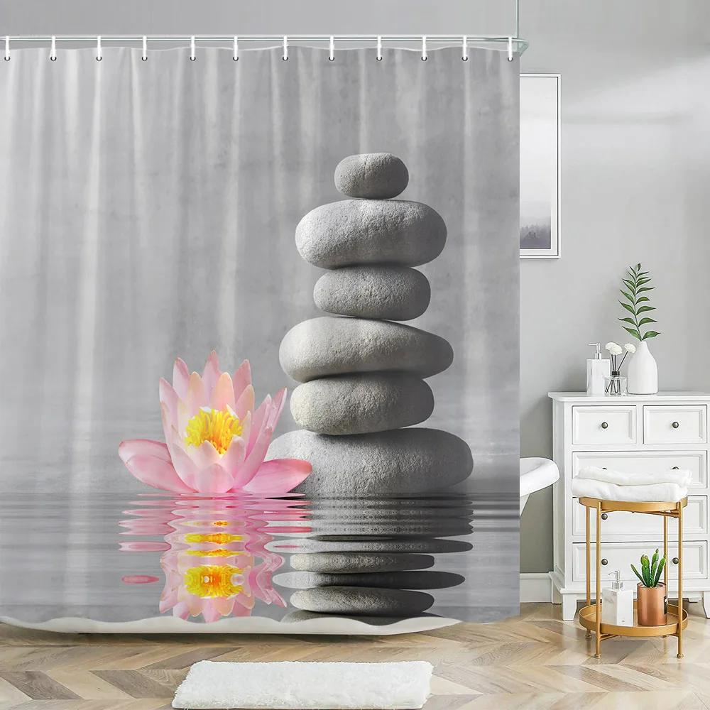 Blue Orchid Shower Curtain Natural Floral Reflection Painting Zen Spa Theme Bath Curtain Polyester Fabric Bathroom Curtain Hooks