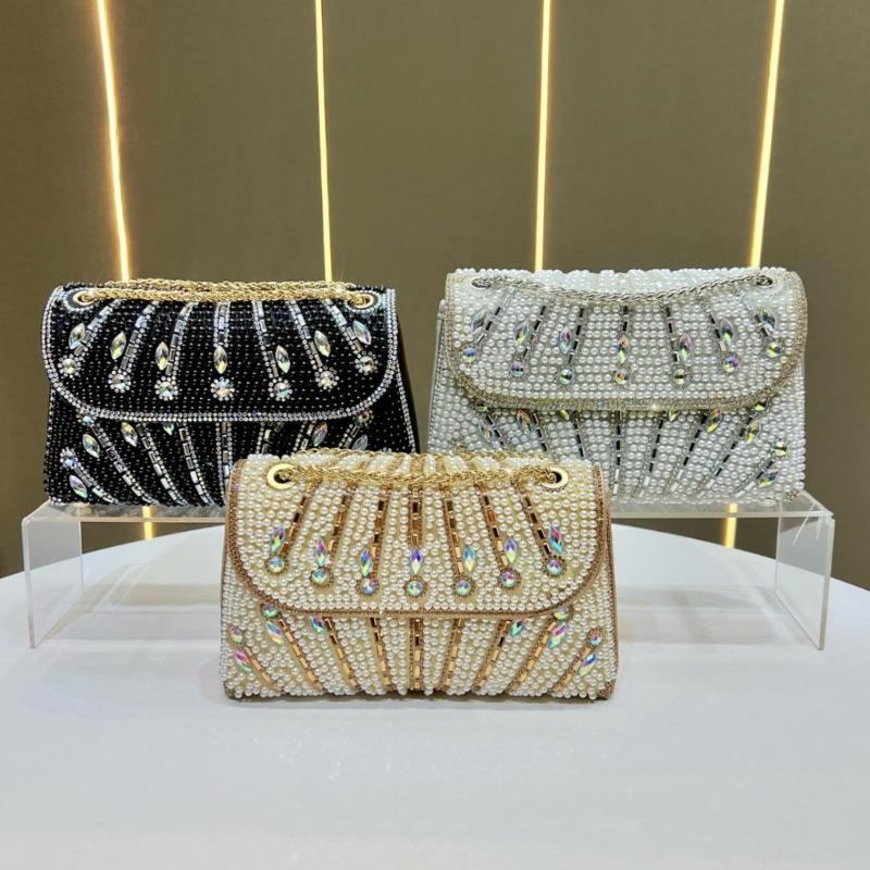 Borsa a tracolla con perle - Borsa quadrata piccola a catena goccia d'acqua da cocktail Pochette Borsa a mano Borsa a spalla Borsa da sera