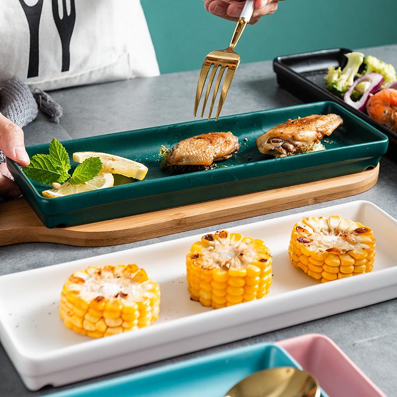 Assiette Créative en Céramique pour Plats Occidentaux Cuisine Japonaise Assiette Rectangulaire Assiette à Snacks Sushi Hôtel Restaurant Plat à Fondue