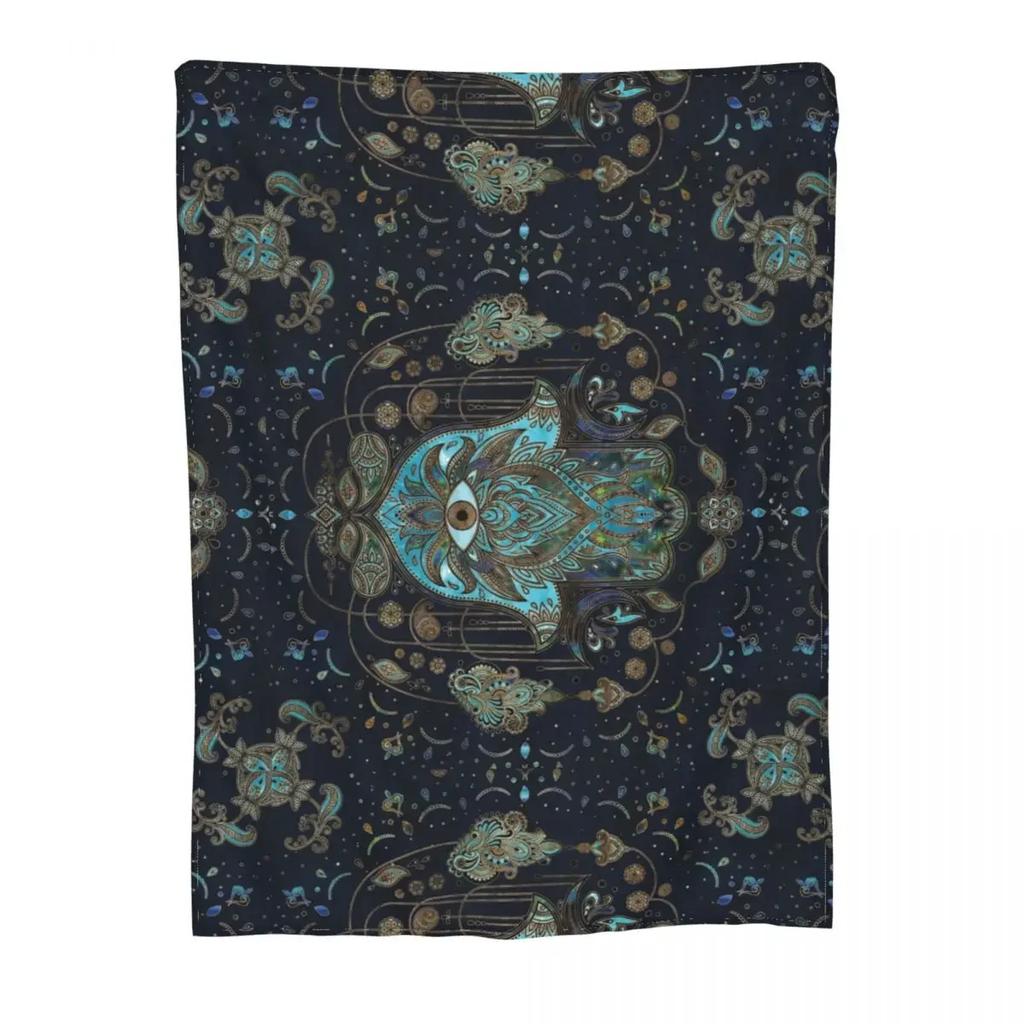 Hamsa Hand Fatima Blue Gemstones Velvet Throw Blankets Blanket for Bed Car Lightweight Thin Bed Rug#