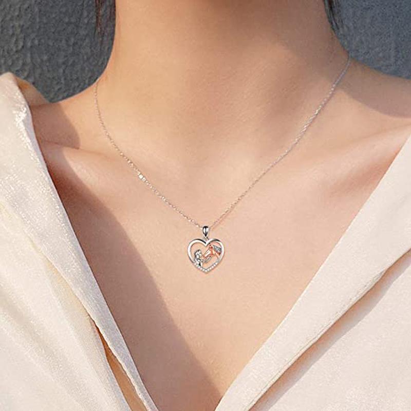 Huitan Creative Girl and Horse Friendship Necklace for Women Human Animal Love Pendant Necklaces Anniversary Gift Trendy Jewelry