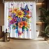 Vibrant Floral & Butterfly Cross Shower Curtain, Spiritual Theme, Fade-Resistant Polyester, Durable Bath Decor