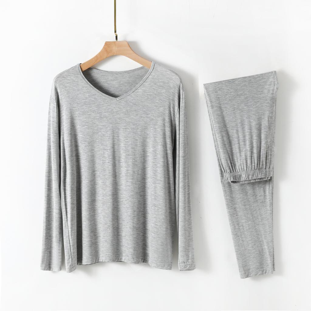 Modal Mens Homewear Pajamas V-neck Long Sleeve Pants Kit Draping Smooth Elastic Comfortable Sleepwear Pyjama Homme