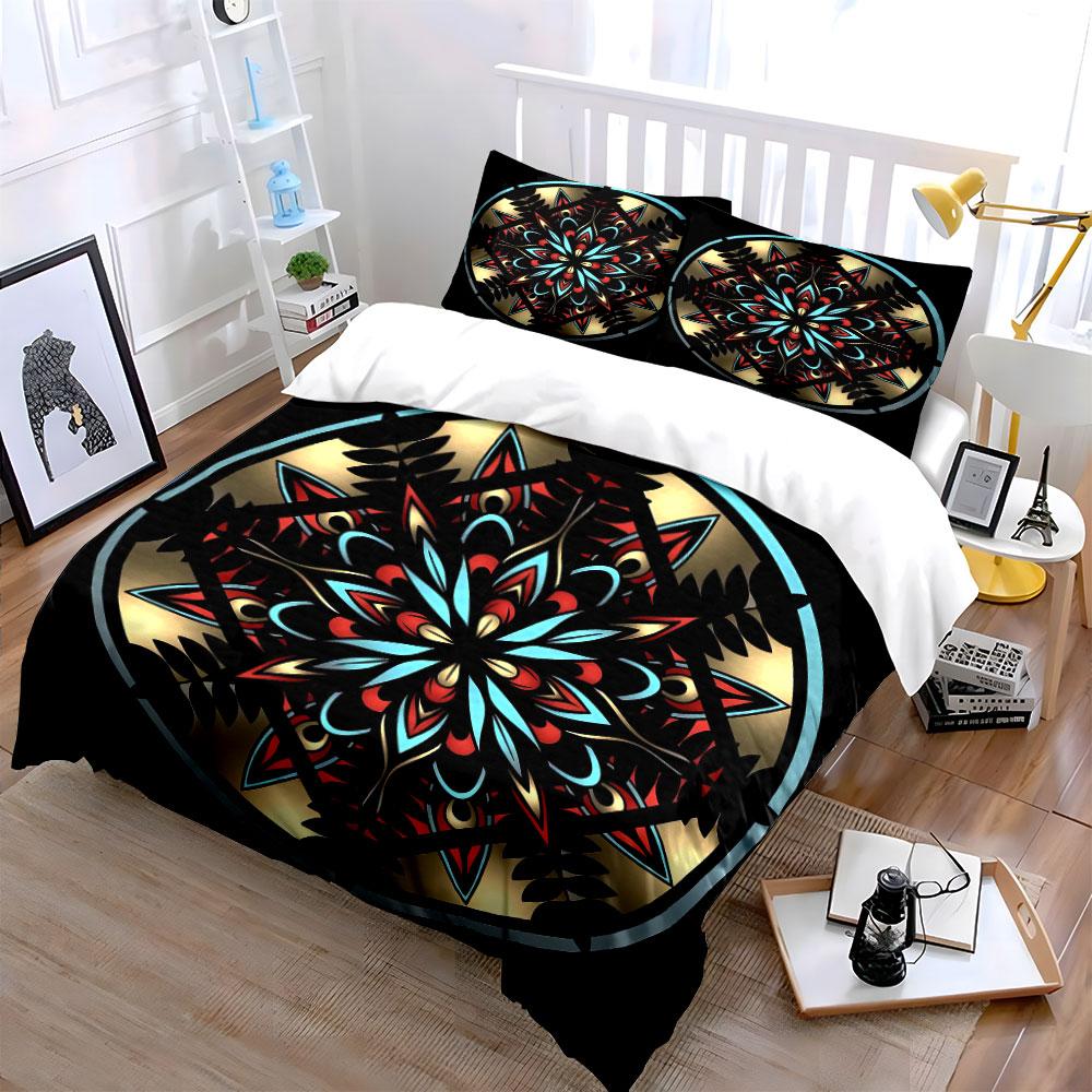 Decorative Mandala Ornament Set Soft Comfortable Duvet Cover Bedding Set Included 1*Duvet Cover & 2*Pillowcases, Gift