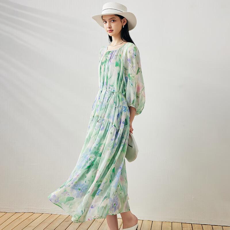 Mulberry Silk Floral Half-Sleeve Midi Dress