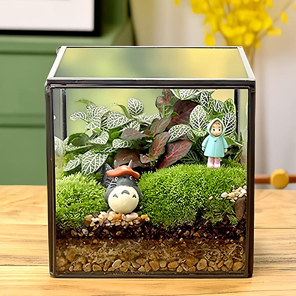 Miniature Rainforest Terrarium: Glass Greenhouse Vase for Succulents and Plants, European American Craft