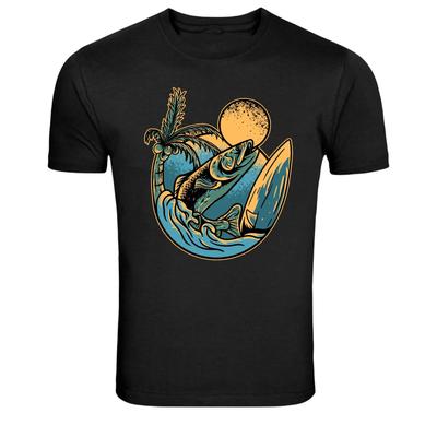 Retro Surfing Fisch Welle Palm Beach Grafik T-Shirt