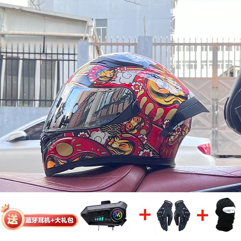 Full Face Motorcycle Helmet With Rear Wing Bluetooth Headset Men All Season Electric Bike Motorbike Riding Safety Gear
