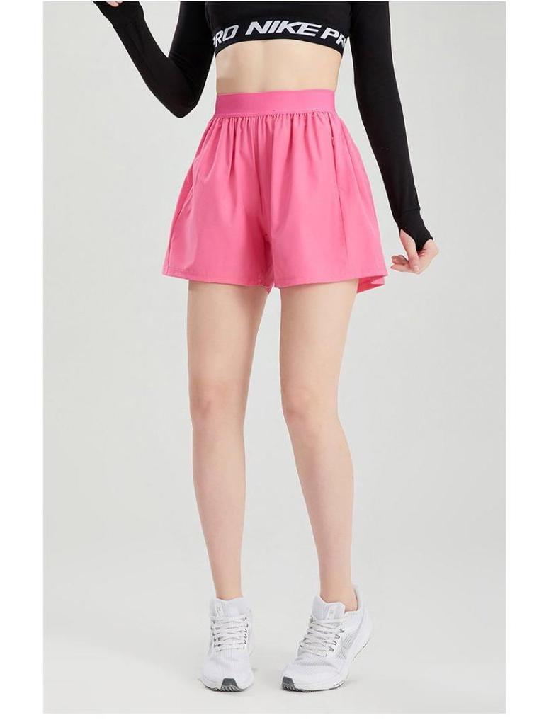 Women's Quick-Dry High Waist Running Shorts - Anti-Exposure, Fake Two-Piece Design with Inner Lining