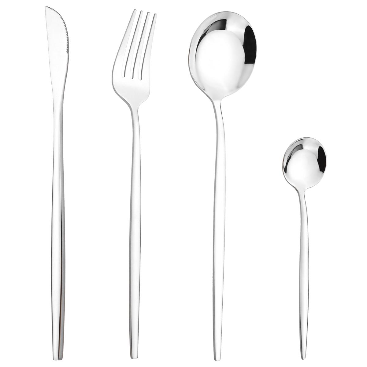 

New Purple Dinnerware Set Knife Fork Tea Spoon Cutlery Set Stainless Steel Silverware Western Kitchen Dinner Tableware Flatware серебряный