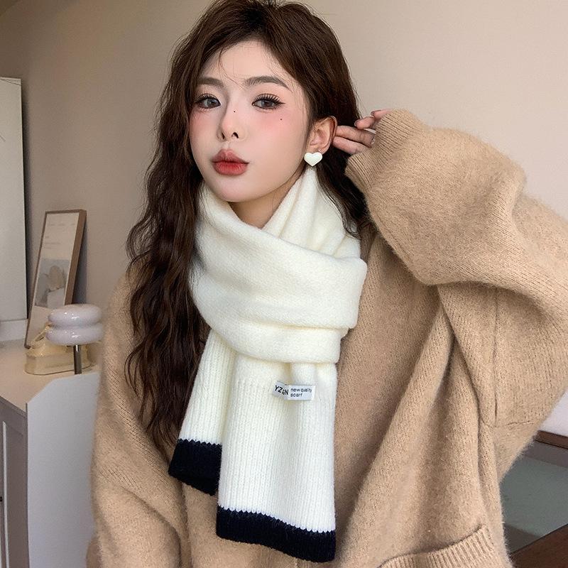 High-value winter girl warm scarf thickened knitted wool scarf versatile trendy student dopamine candy color