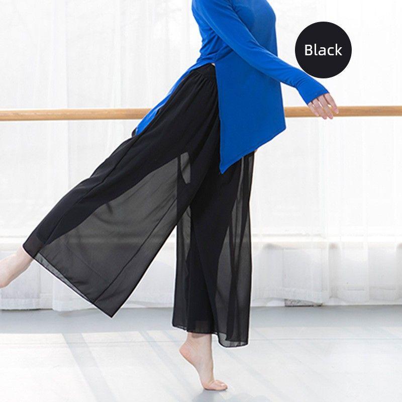 

Elegant Chiffon Dance Exercise Clothing Pants Classical Dance Clothes Women Dance Performance Dress Ethnic Dance Clothes Dance Wide Leg Pants Black One size