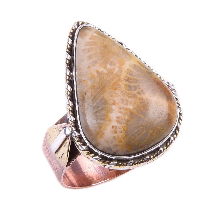 Natural Mahogany Obsidian Gemstone 925 Sterling Silver Two Tone Ring Size 7 N2Q16