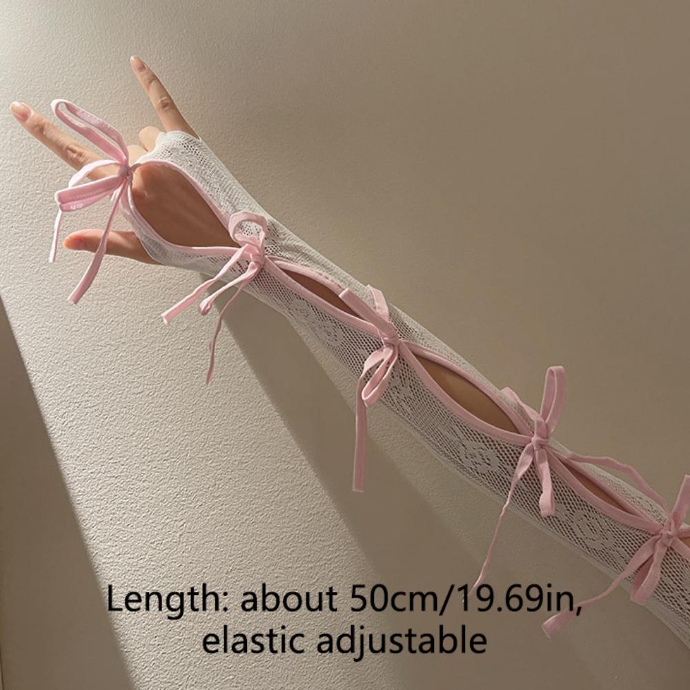Streetwear Elastic Y2K Lace Oversleeve Korean Style Sweet Balletcore Sleeves Sunscreen Punk Bow Fingerless Gloves Gothic