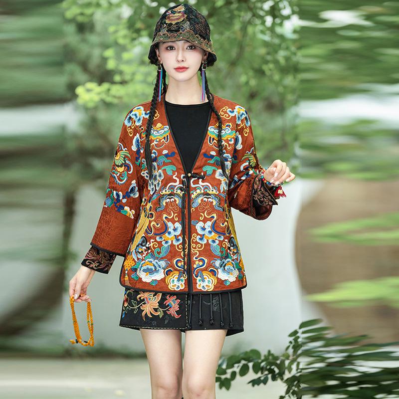 

Ethnic Style Women s Embroidered Floral Trench Coat Cardigan XL
