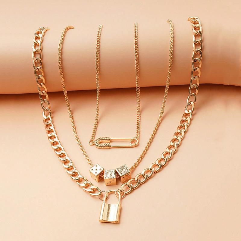 Multi Layered Fashion Women's Pendant Necklace Simple Dice Metal Accessories For Daily Party Banquets Trendy Girls' Necklace Set