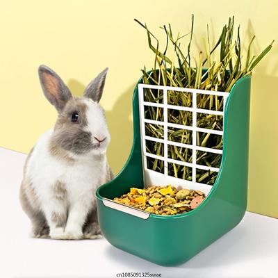 Rabbit Food Feeder Rabbit Chinchillas Guinea Pig 2 In 1 Feeding Bowls Double Use for Grass and Food Small Animal Supplies