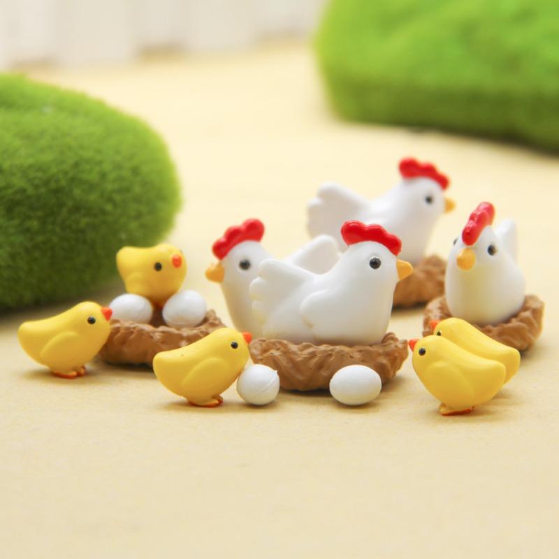 A Small and Fresh Chicken Family, A Brooding Chicken, A Hen, A Chick, An Egg Figurine, A Micro-landscape Gardening Scene Figurine