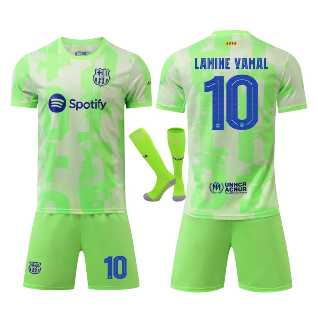 YSHT Barcelona Yamal Kids Soccer Set Jersey and Shorts Green 120-130cm Sportswear