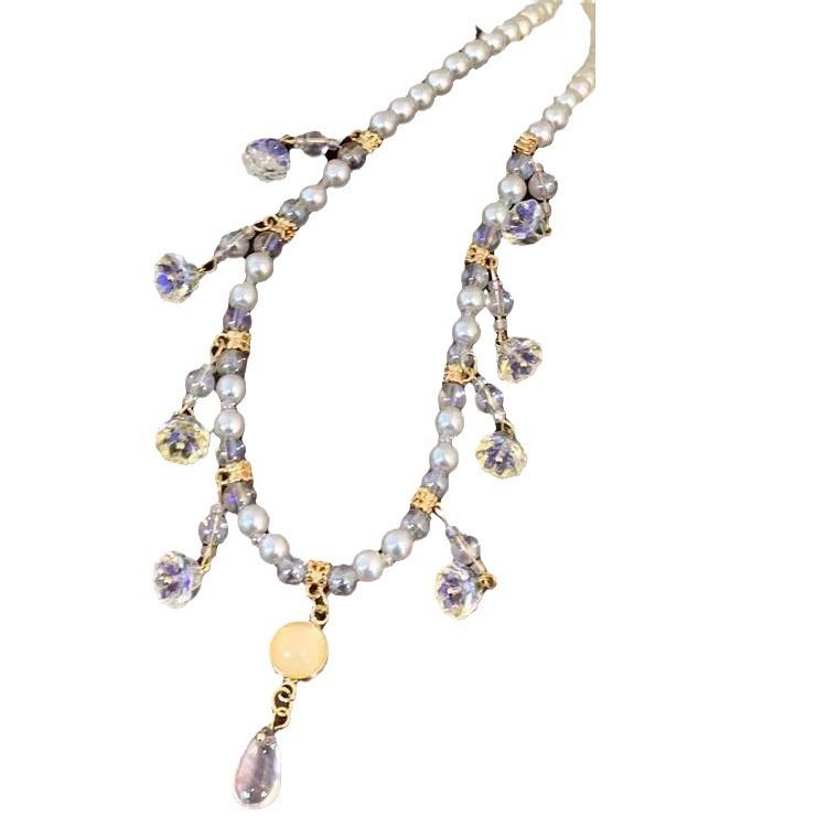 Pearl water drop fringed necklace female light luxury exquisite on the run princess sweet wind accessories collarbone chain