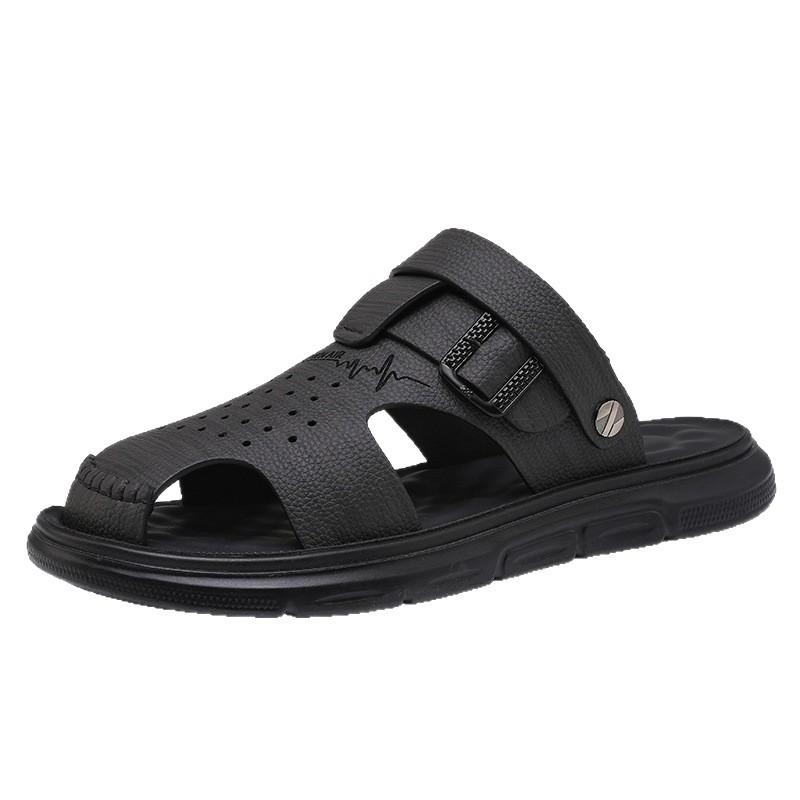 Sandals Summer New Trend Fashion Dual-purpose Bag Head Slippers Thick-soled Leather Middle-aged Dad Beach Shoes