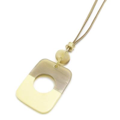 Necklace Natural Material Buffalo Horn Wood Combination Leather Necklace Acrylic Natural Pendant KN55001 Women's (White)