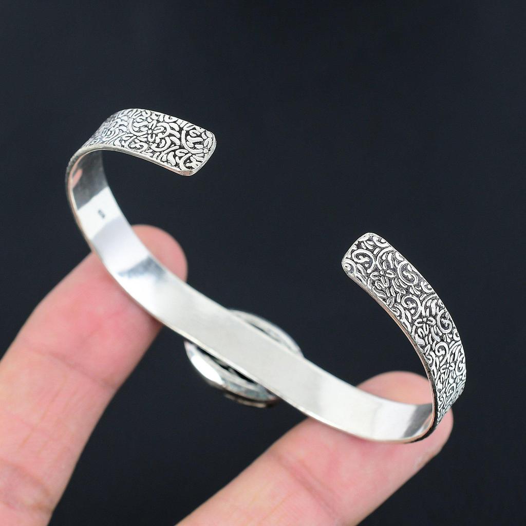 Friendship Day Sale 925 Sterling Silver Natural Turritella Agate Bangle Bracelet