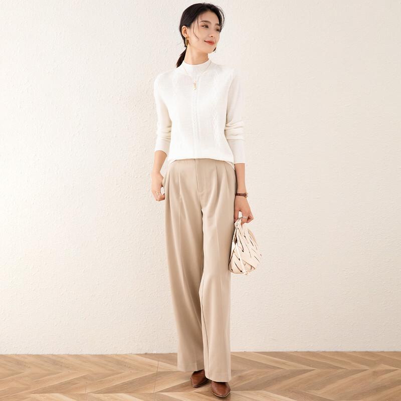 TUHUANG Women's Pure Wool Solid Half-Turtleneck Sweater