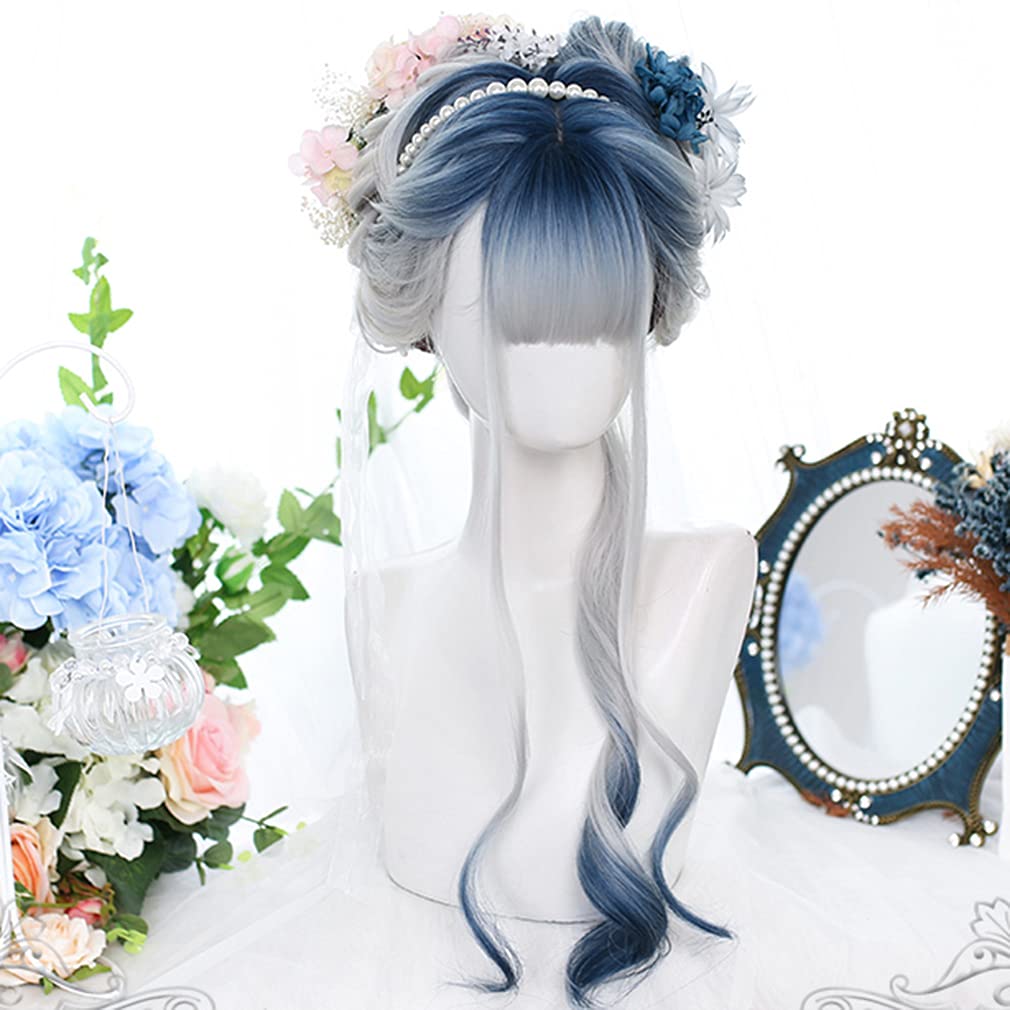 Lolita Harajuku Gal Gothic Lolita Light Mori Princess Small Everyday Wig Wig, Style, Style, Cosplay, White, Blue, Mesh, Gothic, Long, Girl, Dreamy,