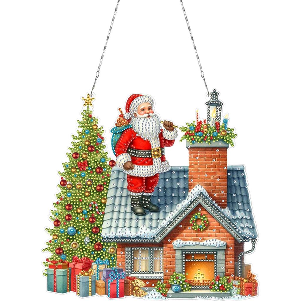 2D Flache Weihnachten DIY Hängende Diamantmalerei Kits Einseitiger Bohrer Diamantmalerei Acryl Anhänger DIY Heimdeko Hängender Charme