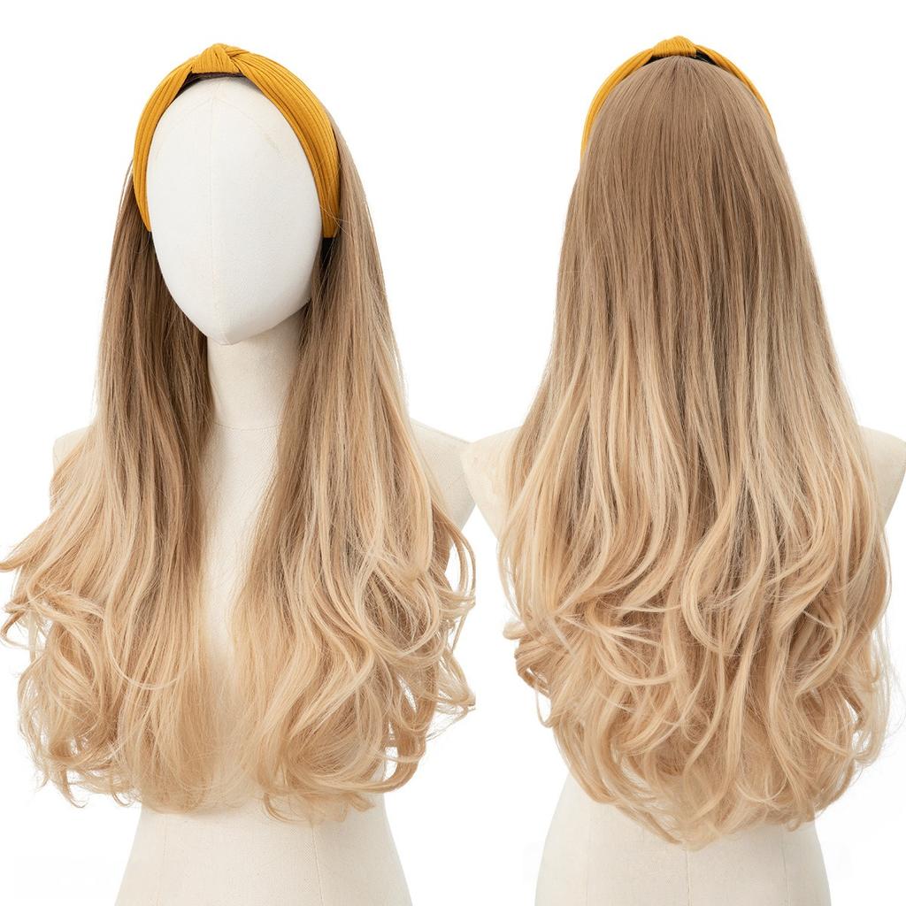 Women's Hair Hoop Half Headgear Light Brown Large Wave Synthetic Wig | Reissue Long Curly Wig