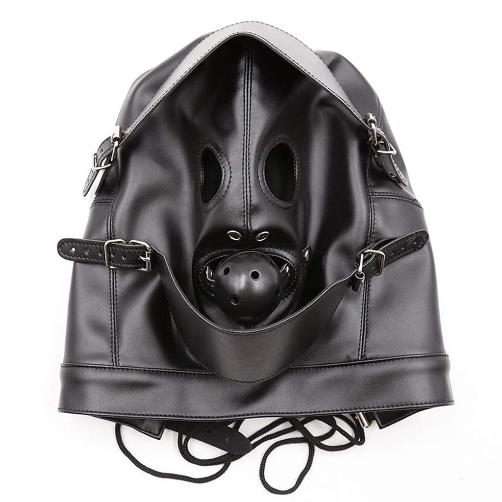 Ifukens Full Head PU Leather with Gag and Bondage Kinky Fetish SM Full Head Adult Black Full Head Mask Black Ball Leather Mask Mask, Ball, Mask, Mask,