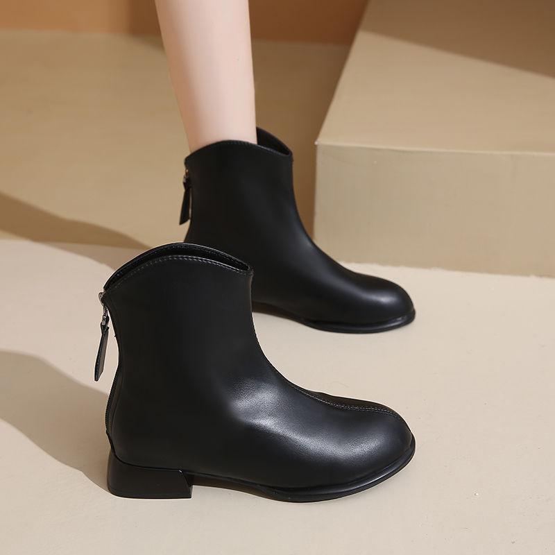 Size 35-44, large size women's shoes soft leather white thick heel short boots women's 41 autumn and winter new low heel elastic thin boots 42