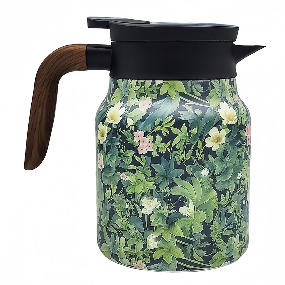 Kitchen Tea Kettle 800ml Retro Floral Tea Kettle Stainless Steel with Infuser Tea Separation Thermal Insulation Pot Wood Handle