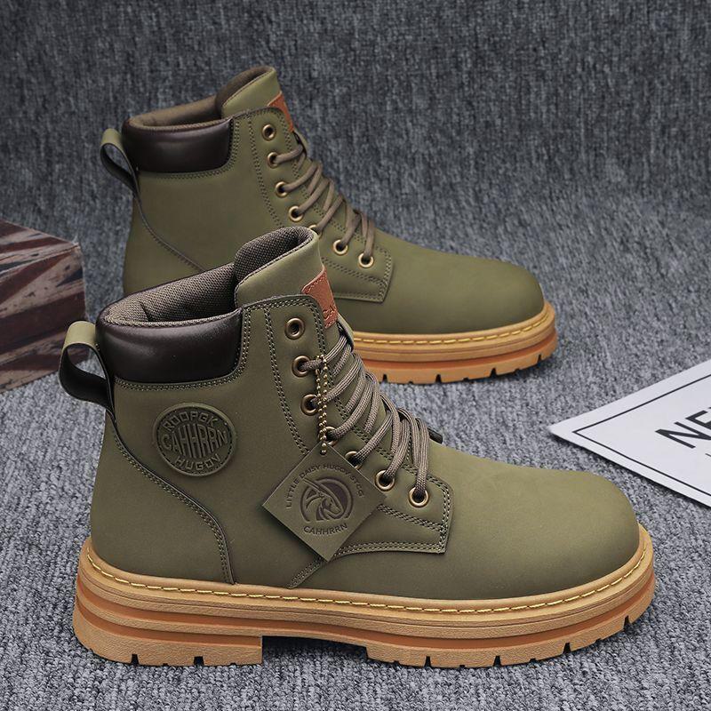Botas de trabalho estilo britânico de cano alto masculinas de outono - Botas curtas coreanas da moda com sola grossa