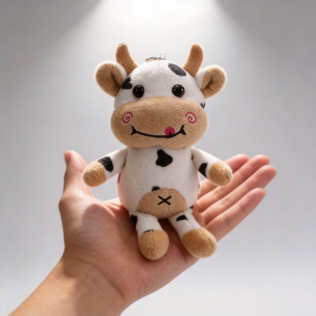 Portachiavi Mucca di Peluche con Imbottitura in Cotone PP per Regalo e Collezione