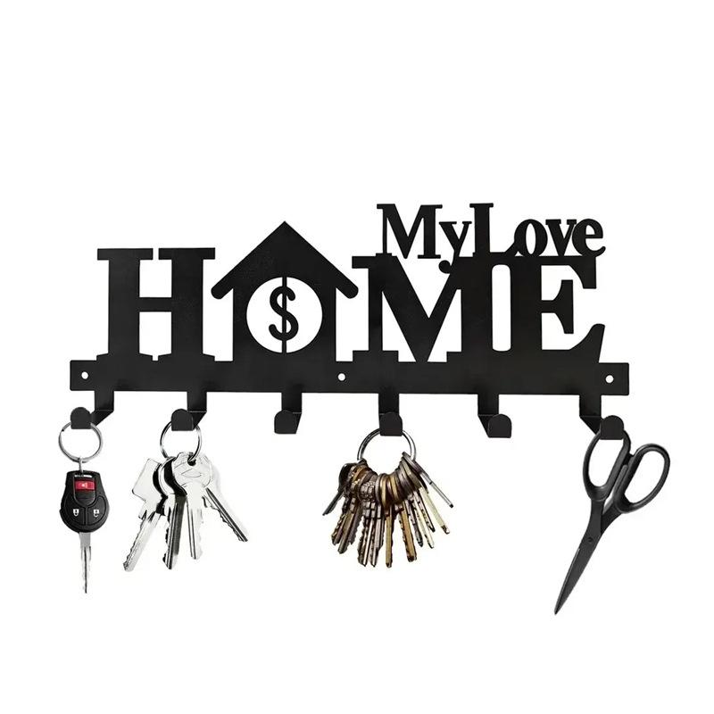 Home Love Form Schlüsselanhänger Wandmontiertes Eingangsorganisator-Regal mit Haken, Bohren nicht erforderlich, Geeignet für Wohnzimmer Heimdekoration