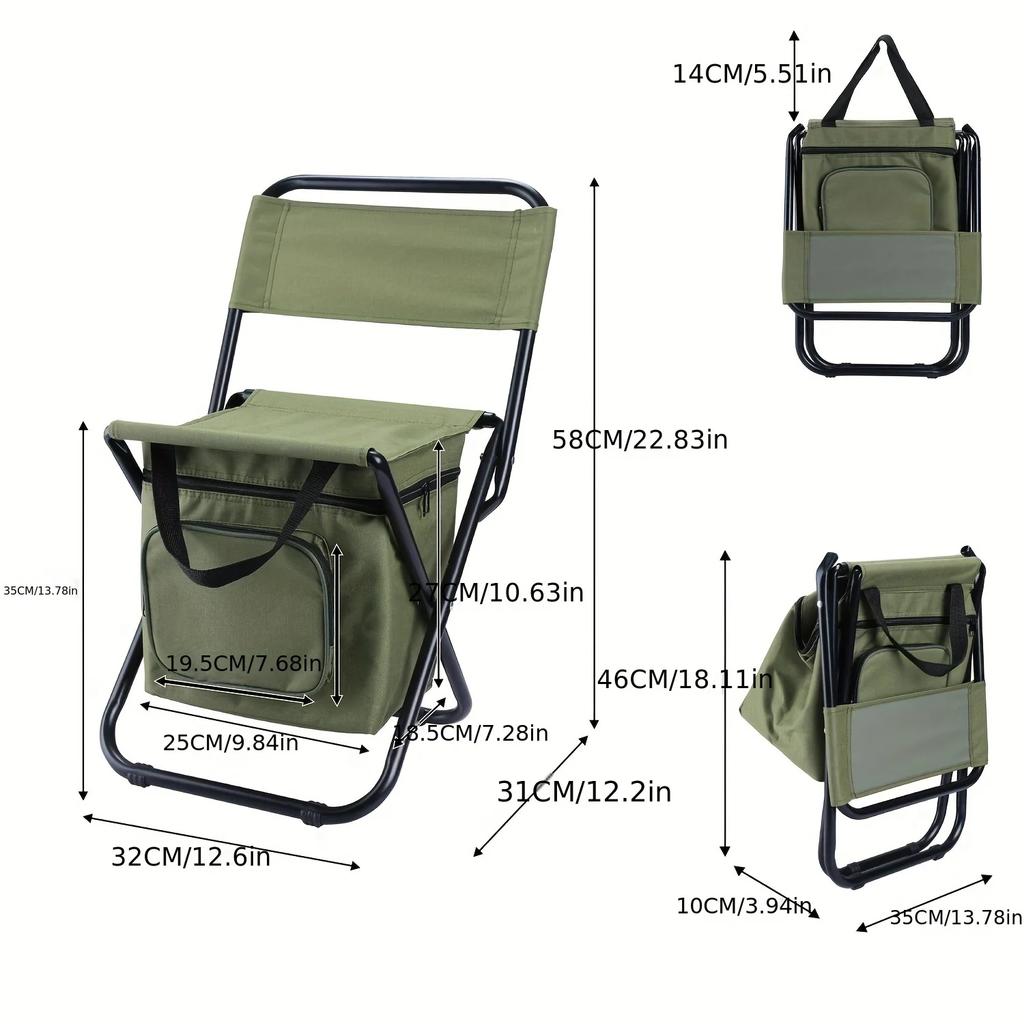 Portable Folding Camping Chair, Lightweight Backrest Stool Compact Folding Chair Seat, Outdoor Backrest Stool with Folding Bag