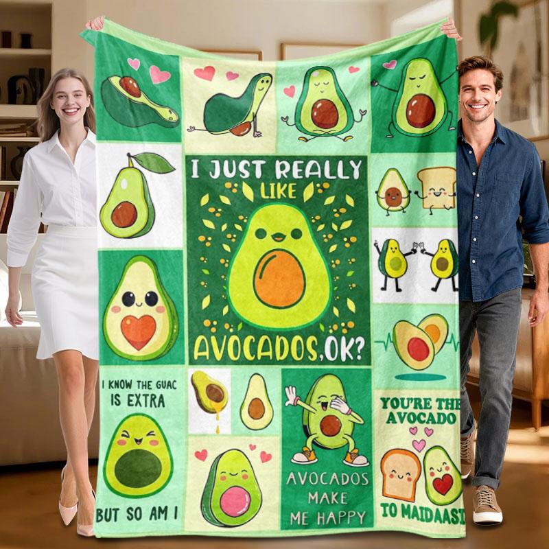 1 piece avocado-themed green plush blanket, soft for sofa, bed, office, all-season use. 70x100cm