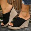 Fashion Cut-outs Platform Women Sandals Summer Open Toe Knitted Wedge Sandals Wedge Heels Mules Shoes Large Size Luxury Women Shoes