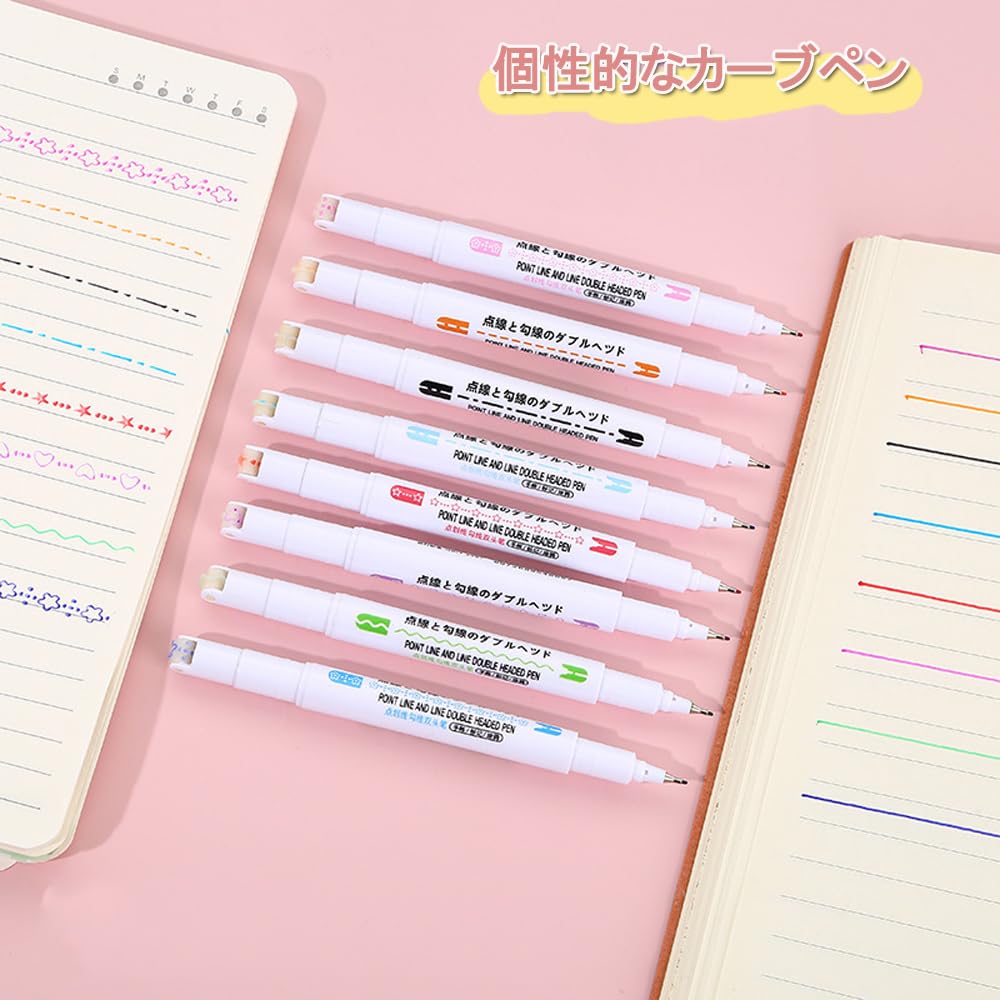 OptiPro Curved 6 8 Dual Color Roller Heart Floral Wavy Office Writing Gift Water-Based Pens, Types, Colors, Tip, Pens, Highlighter, Stamp, Lines,