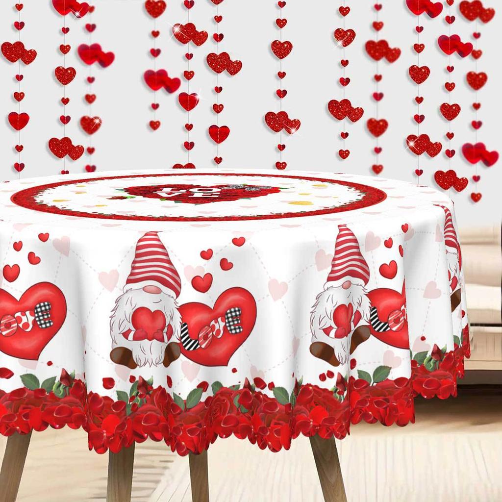 Romantic Love Rose Tablecloth, Valentine'S Day Dwarf Round/Rectangular Tablecloth Love Leave-In Light Luxury Tablecloth