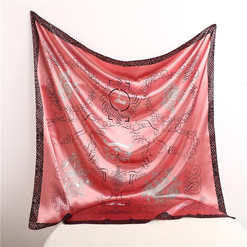 Všestranný hedvábný šátek Ženy Velký šátek Květinový potisk Stoles Čtvercový šátek Luxusní šátek Dámský nákrčník Foulard Tlumič