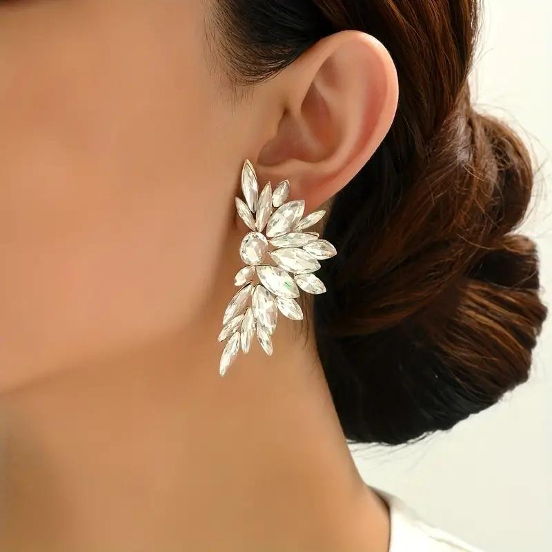 New fashionable stud earrings for women, horse eye geometric high luxury jewelry, feather wings dopamine earrings.