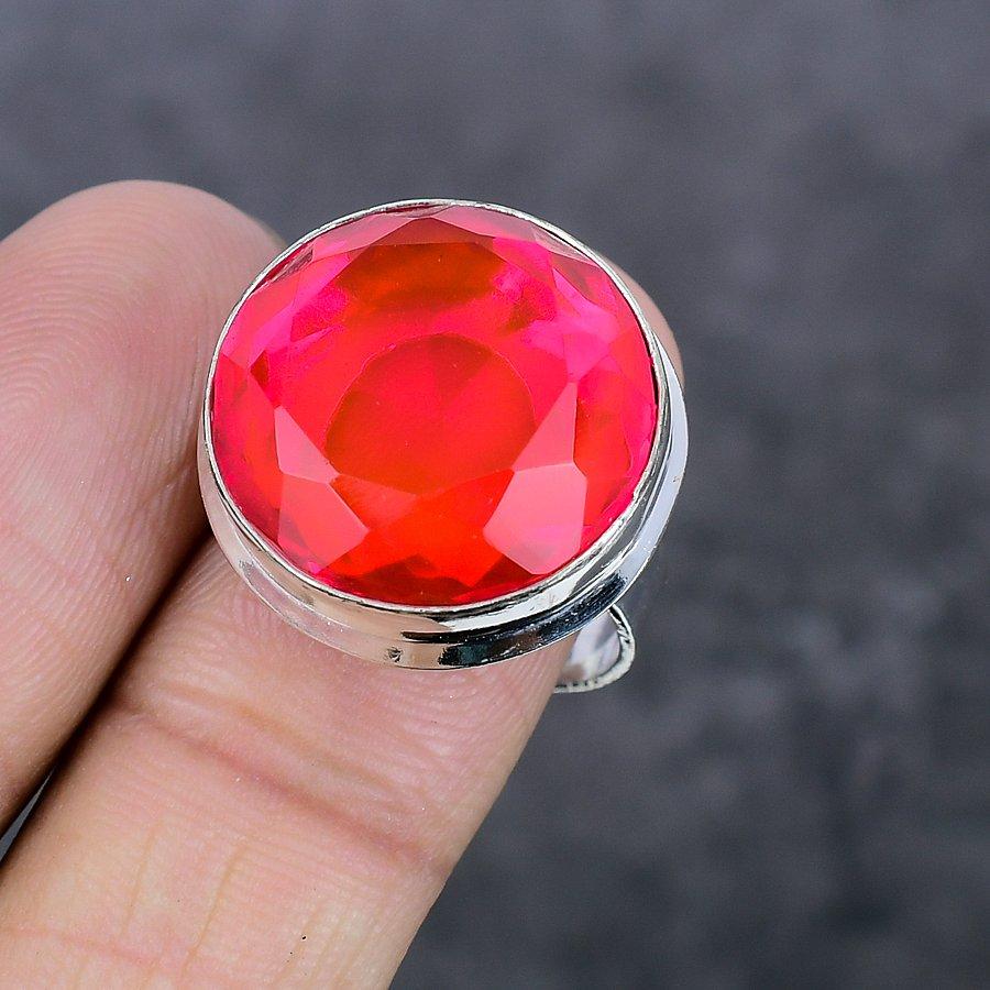 Přírodní růžový rubelitový drahokam 925 sterlingové stříbro šperk prsten velikost 9 G2W45